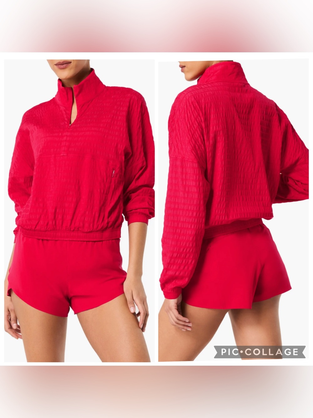 NWT SPANX Active Run Windbreaker Jacket Textured Half Zip Red Plus Size 2X 2XL